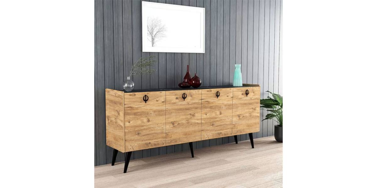 Μπουφές Jeslie pakoworld μελαμίνης oak-ανθρακί 180x40x79εκ