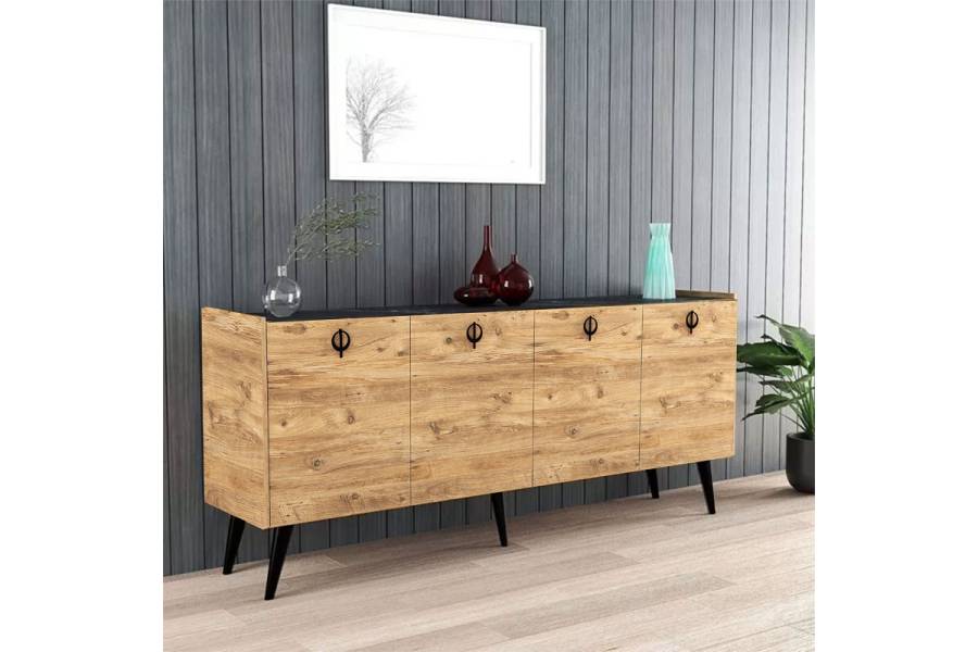 Μπουφές Jeslie pakoworld μελαμίνης oak-ανθρακί 180x40x79εκ