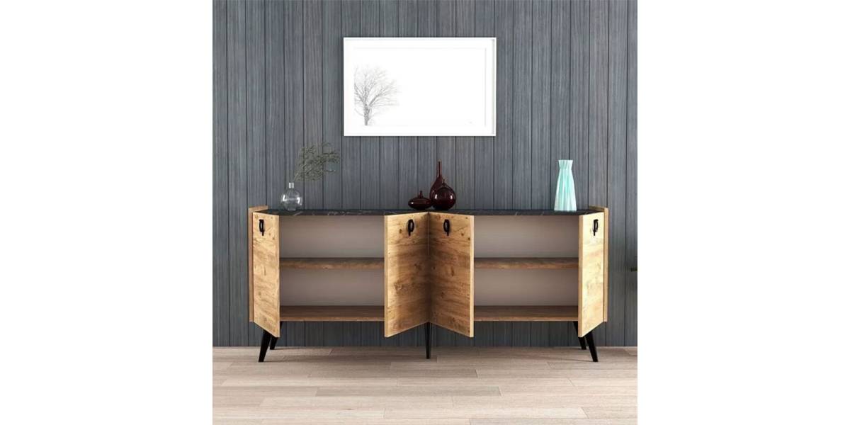 Μπουφές Jeslie pakoworld μελαμίνης oak-ανθρακί 180x40x79εκ