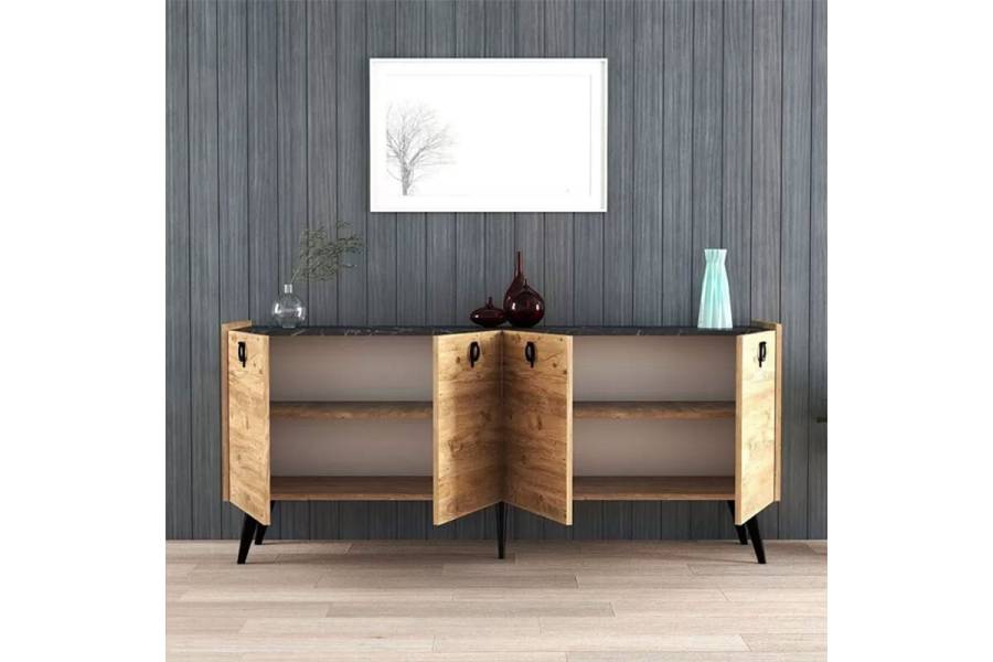 Μπουφές Jeslie pakoworld μελαμίνης oak-ανθρακί 180x40x79εκ