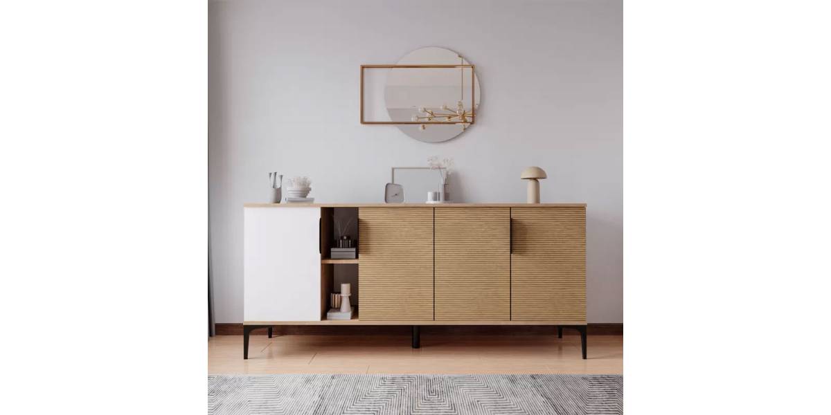 Μπουφές Tajesy pakoworld μελαμίνης λευκό-oak 180x40x78εκ