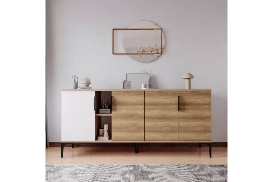 Μπουφές Tajesy pakoworld μελαμίνης λευκό-oak 180x40x78εκ