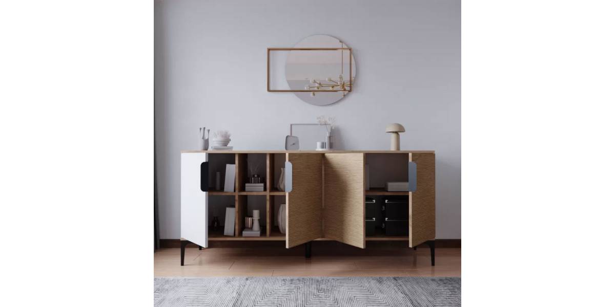 Μπουφές Tajesy pakoworld μελαμίνης λευκό-oak 180x40x78εκ