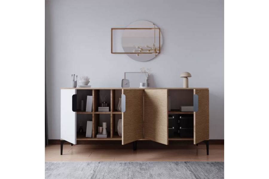 Μπουφές Tajesy pakoworld μελαμίνης λευκό-oak 180x40x78εκ