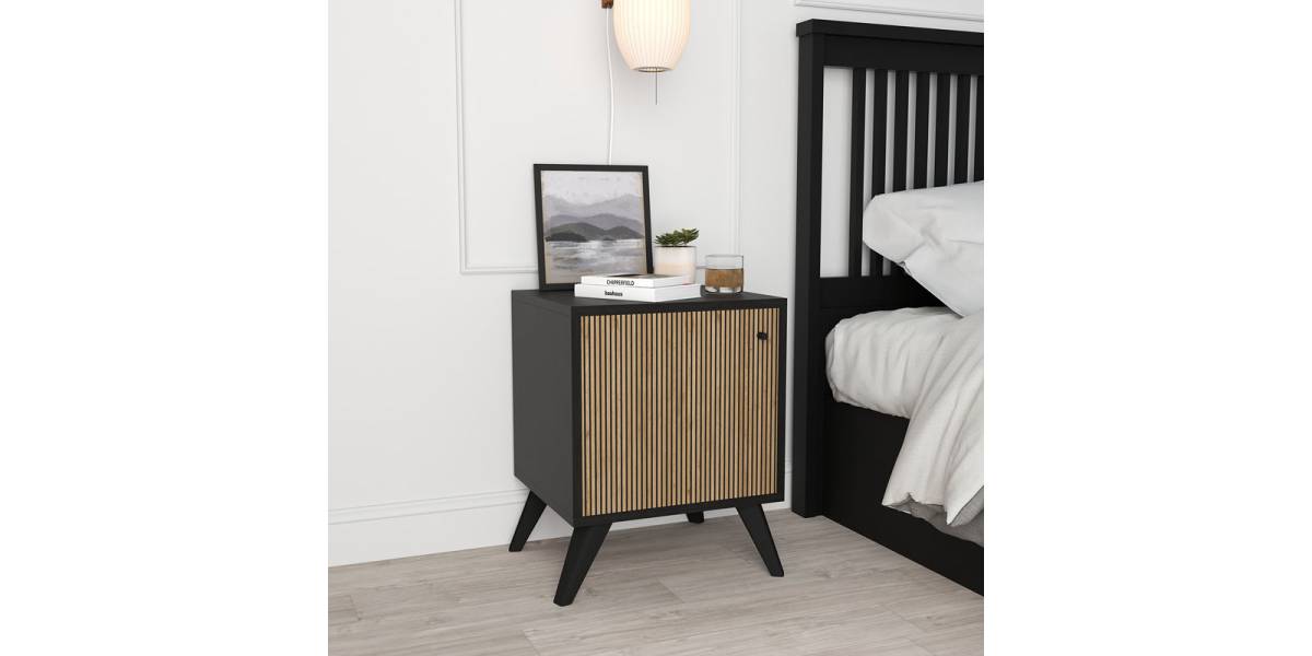 Κομοδίνο Flipter pakoworld μελαμίνης oak-μαύρο 40x40x55εκ