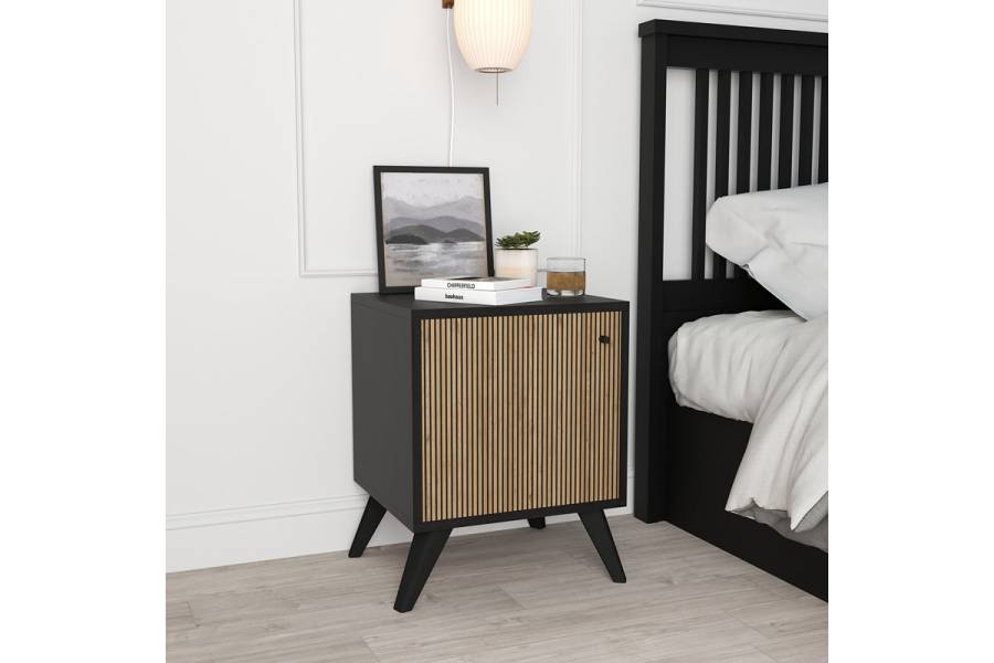 Κομοδίνο Flipter pakoworld μελαμίνης oak-μαύρο 40x40x55εκ