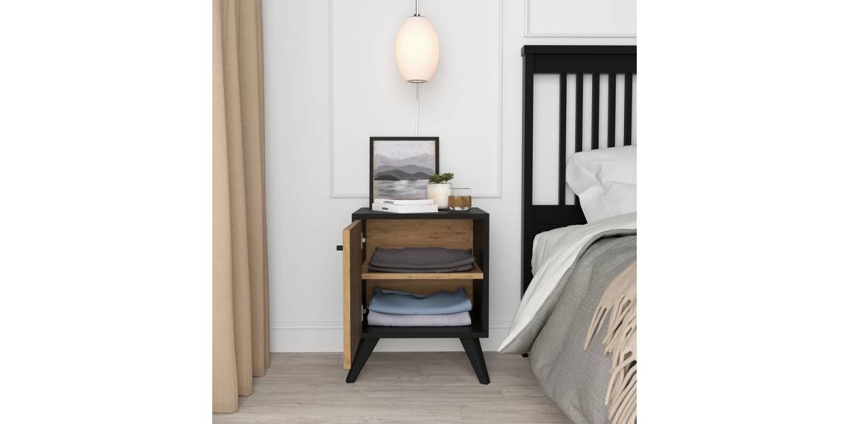 Κομοδίνο Flipter pakoworld μελαμίνης oak-μαύρο 40x40x55εκ