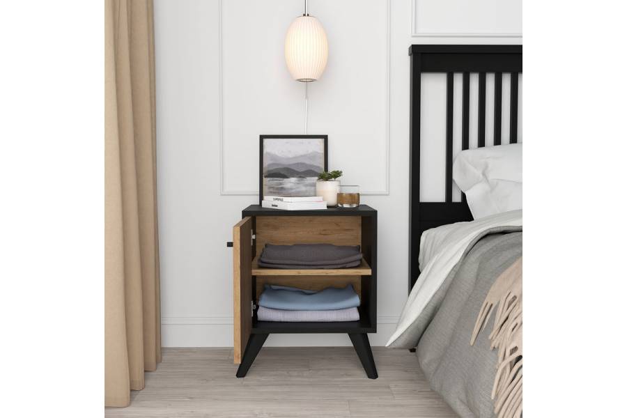 Κομοδίνο Flipter pakoworld μελαμίνης oak-μαύρο 40x40x55εκ
