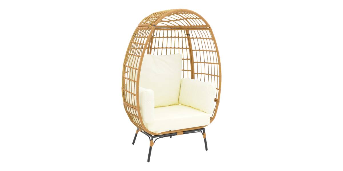 Πολυθρόνα Frox pakoworld wicker rattan φυσικό-μεταλλικό φυσικό-μαύρο πόδι-μπεζ μαξιλάρι 96x76x145εκ