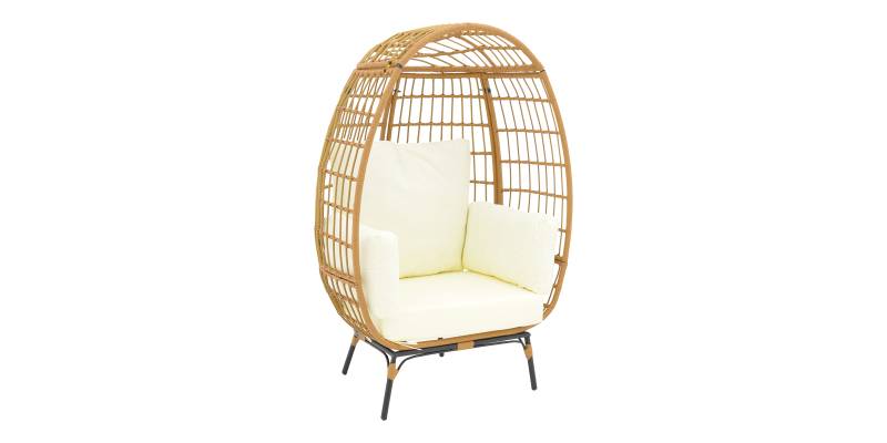 Πολυθρόνα Frox pakoworld wicker rattan φυσικό-μεταλλικό φυσικό-μαύρο πόδι-μπεζ μαξιλάρι 96x76x145εκ