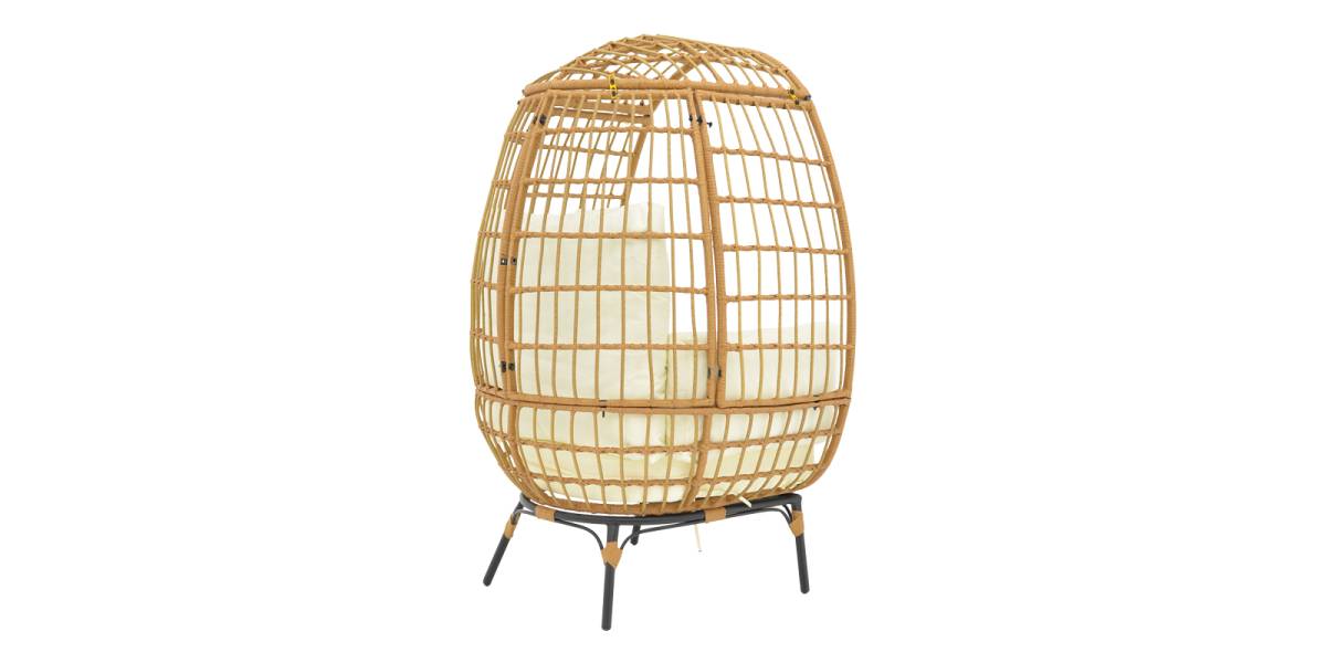Πολυθρόνα Frox pakoworld wicker rattan φυσικό-μεταλλικό φυσικό-μαύρο πόδι-μπεζ μαξιλάρι 96x76x145εκ
