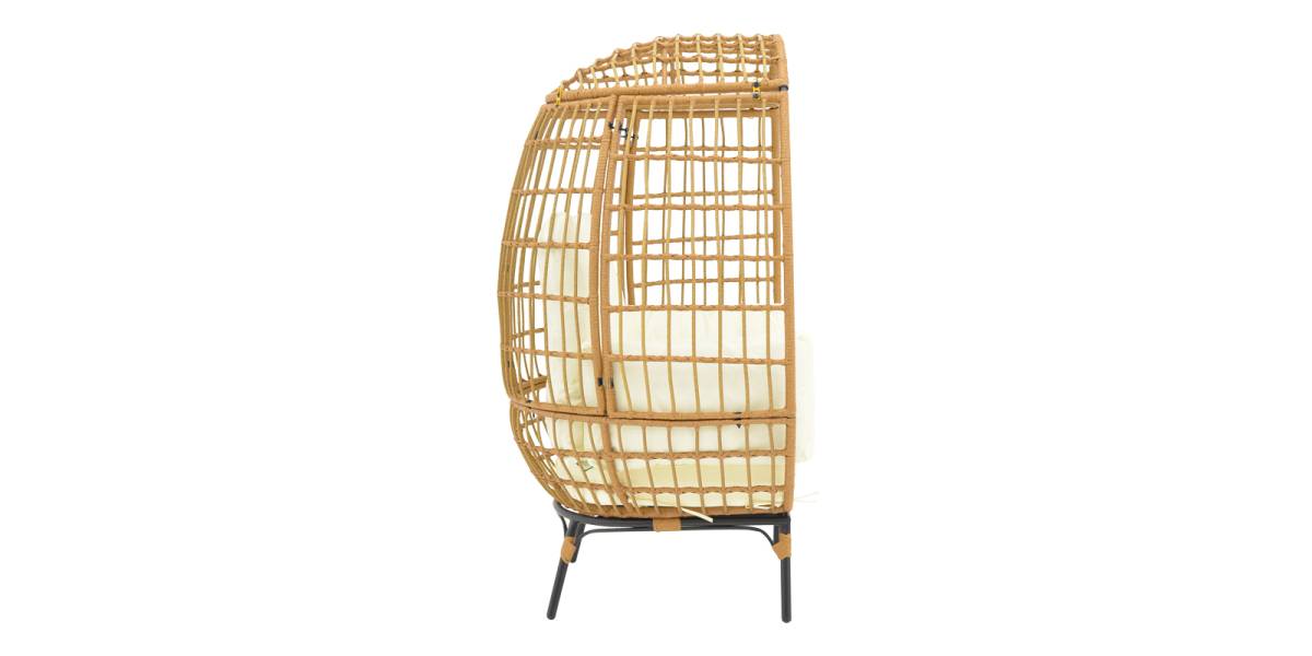 Πολυθρόνα Frox pakoworld wicker rattan φυσικό-μεταλλικό φυσικό-μαύρο πόδι-μπεζ μαξιλάρι 96x76x145εκ