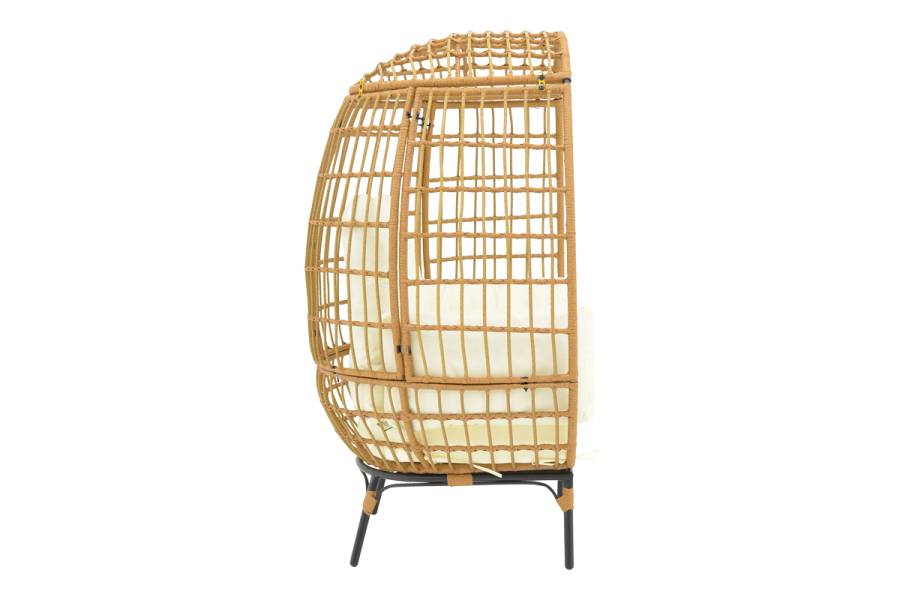 Πολυθρόνα Frox pakoworld wicker rattan φυσικό-μεταλλικό φυσικό-μαύρο πόδι-μπεζ μαξιλάρι 96x76x145εκ