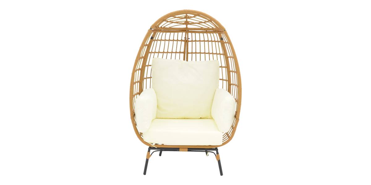 Πολυθρόνα Frox pakoworld wicker rattan φυσικό-μεταλλικό φυσικό-μαύρο πόδι-μπεζ μαξιλάρι 96x76x145εκ