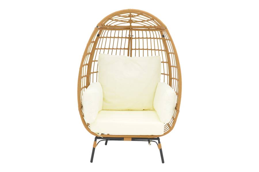 Πολυθρόνα Frox pakoworld wicker rattan φυσικό-μεταλλικό φυσικό-μαύρο πόδι-μπεζ μαξιλάρι 96x76x145εκ