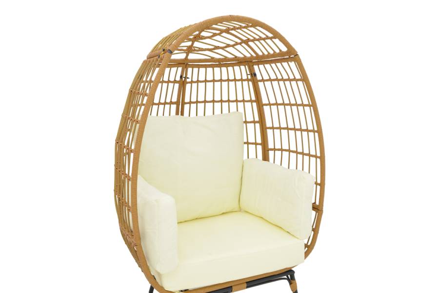 Πολυθρόνα Frox pakoworld wicker rattan φυσικό-μεταλλικό φυσικό-μαύρο πόδι-μπεζ μαξιλάρι 96x76x145εκ