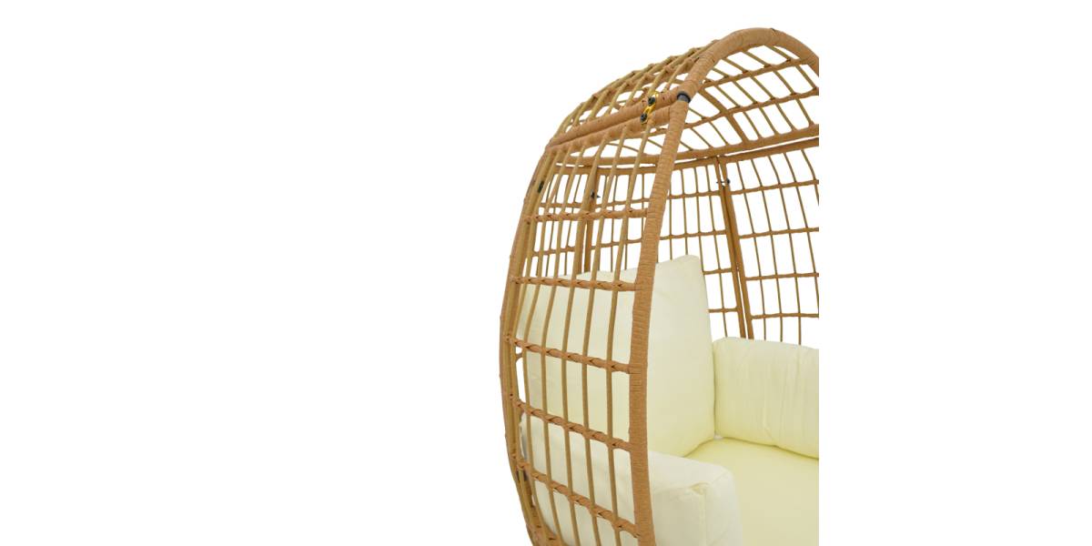 Πολυθρόνα Frox pakoworld wicker rattan φυσικό-μεταλλικό φυσικό-μαύρο πόδι-μπεζ μαξιλάρι 96x76x145εκ