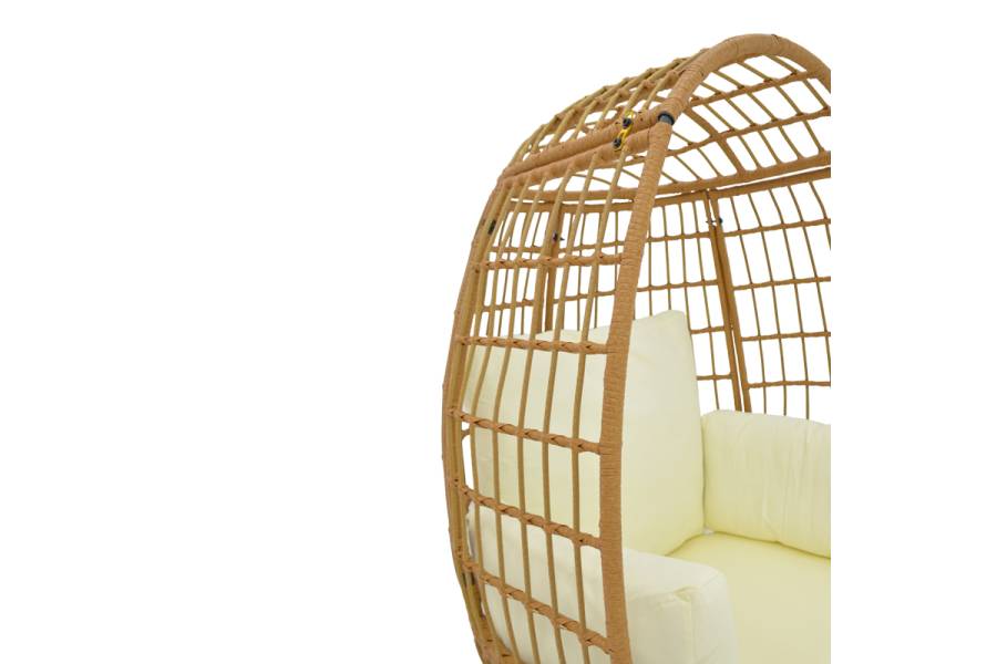 Πολυθρόνα Frox pakoworld wicker rattan φυσικό-μεταλλικό φυσικό-μαύρο πόδι-μπεζ μαξιλάρι 96x76x145εκ