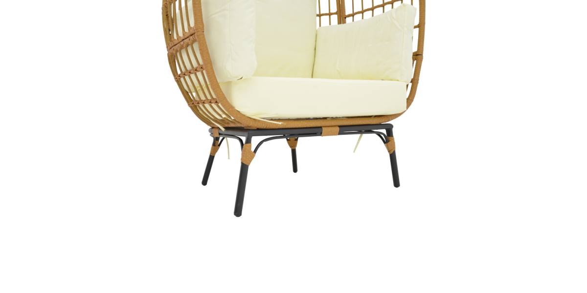 Πολυθρόνα Frox pakoworld wicker rattan φυσικό-μεταλλικό φυσικό-μαύρο πόδι-μπεζ μαξιλάρι 96x76x145εκ