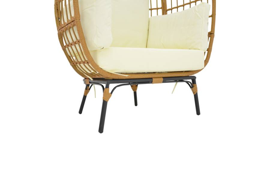 Πολυθρόνα Frox pakoworld wicker rattan φυσικό-μεταλλικό φυσικό-μαύρο πόδι-μπεζ μαξιλάρι 96x76x145εκ