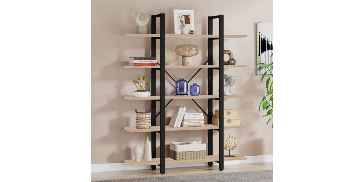 Βιβλιοθήκη Esthon pakoworld φυσικό-μαύρο μέταλλο 120x28x180εκ