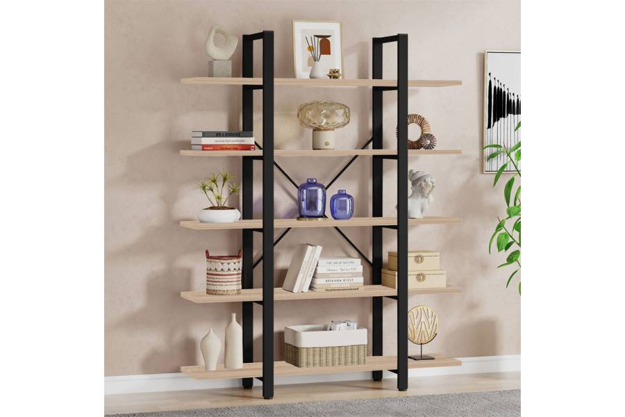 Βιβλιοθήκη Esthon pakoworld φυσικό-μαύρο μέταλλο 120x28x180εκ