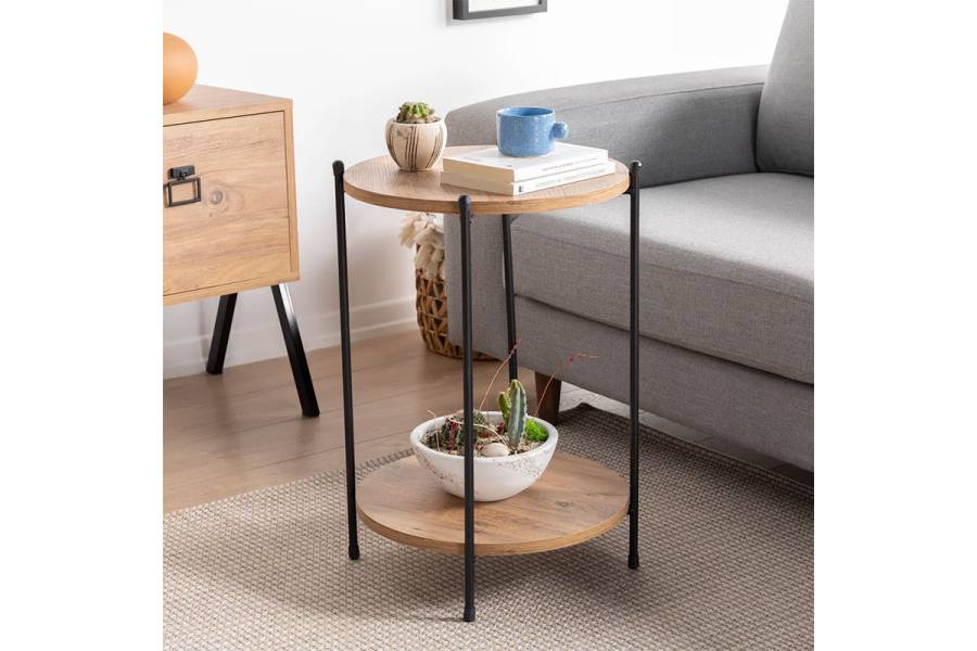 Βοηθητικό τραπέζι Tsouki pakoworld oak-μαύρο Φ40x60εκ