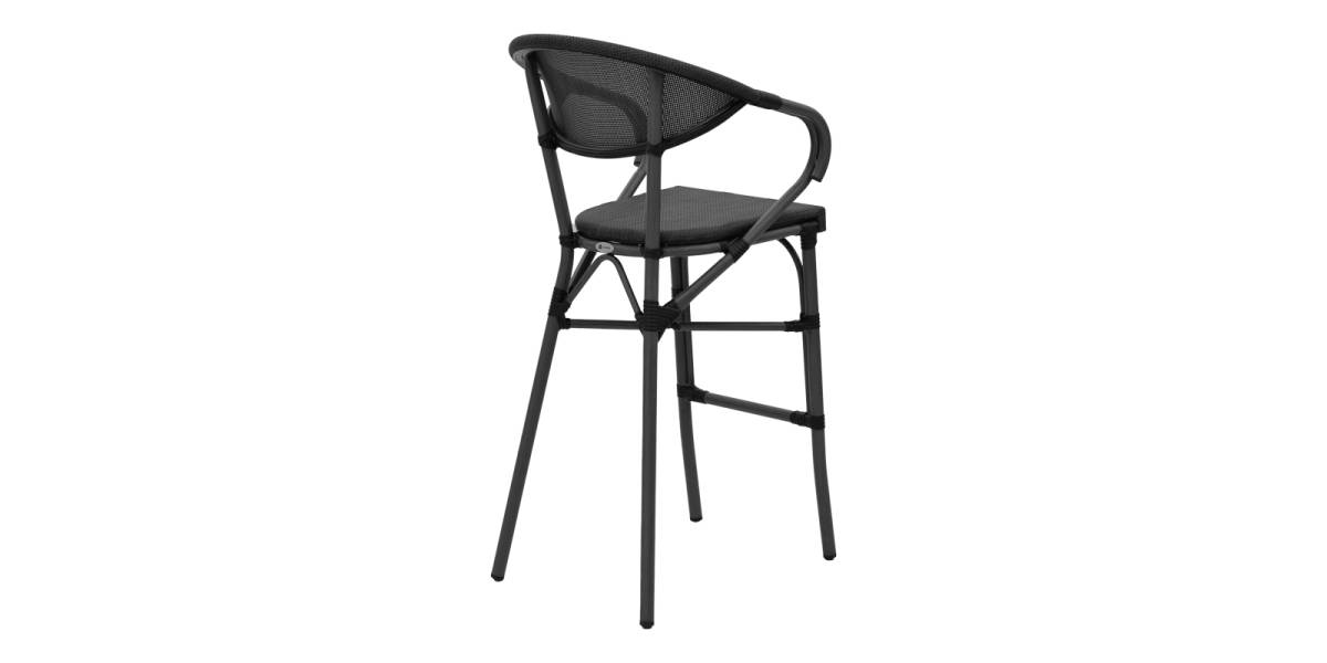 Σκαμπό μπαρ Efolian pakoworld μαύρο αλουμίνιο-μαύρο textilene 58x58x113εκ