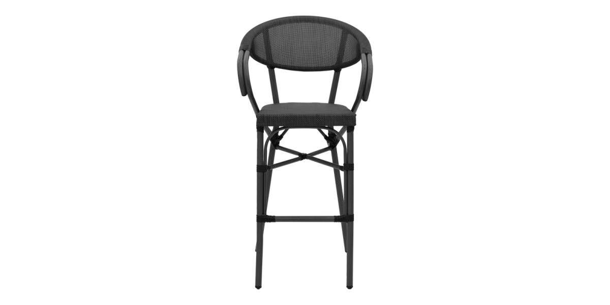 Σκαμπό μπαρ Efolian pakoworld μαύρο αλουμίνιο-μαύρο textilene 58x58x113εκ