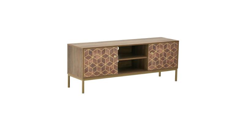 Έπιπλο τηλεόρασης Brilo Inart καφέ-χρυσό ξύλο 145x39x55εκ