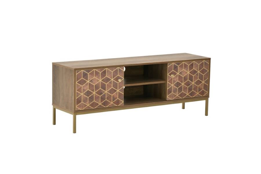 Έπιπλο τηλεόρασης Brilo Inart καφέ-χρυσό ξύλο 145x39x55εκ