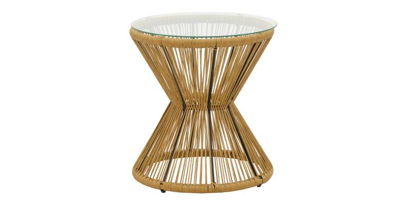 Τραπέζι Mabil pakoworld rattan φυσικό-γυαλί Φ50x55εκ