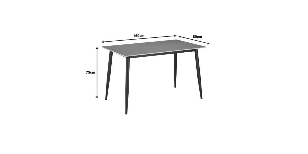 Τραπέζι Gustas pakoworld γκρι μαρμάρου sintered stone-μαύρο μέταλλο 160x80x75εκ