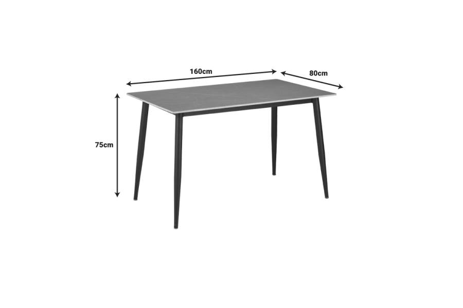 Τραπέζι Gustas pakoworld γκρι μαρμάρου sintered stone-μαύρο μέταλλο 160x80x75εκ