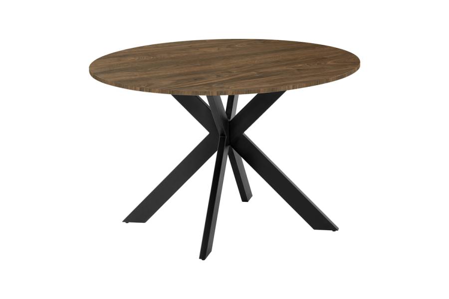 Τραπέζι Jeston pakoworld MDF καρυδί-πόδι μαύρο μέταλλο Φ120x75εκ
