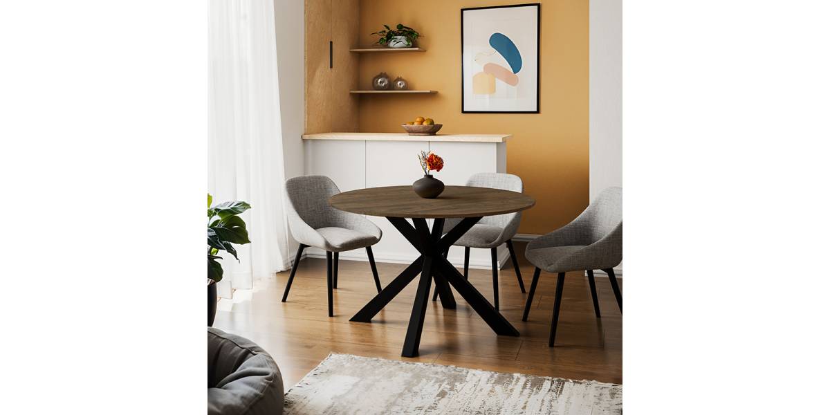Τραπέζι Jeston pakoworld MDF καρυδί-πόδι μαύρο μέταλλο Φ120x75εκ