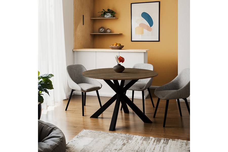 Τραπέζι Jeston pakoworld MDF καρυδί-πόδι μαύρο μέταλλο Φ120x75εκ