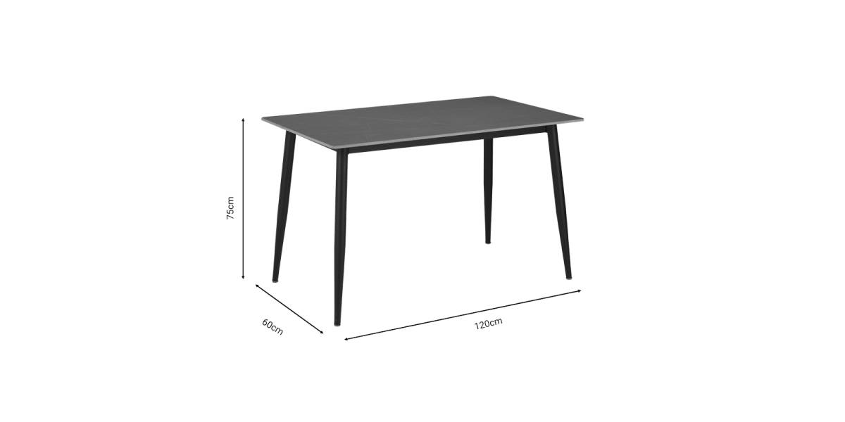 Τραπέζι Gustas pakoworld γκρι μαρμάρου sintered stone-μαύρο μέταλλο 120x60x75εκ