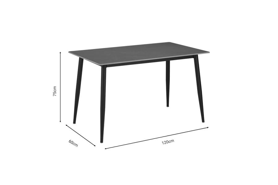 Τραπέζι Gustas pakoworld γκρι μαρμάρου sintered stone-μαύρο μέταλλο 120x60x75εκ