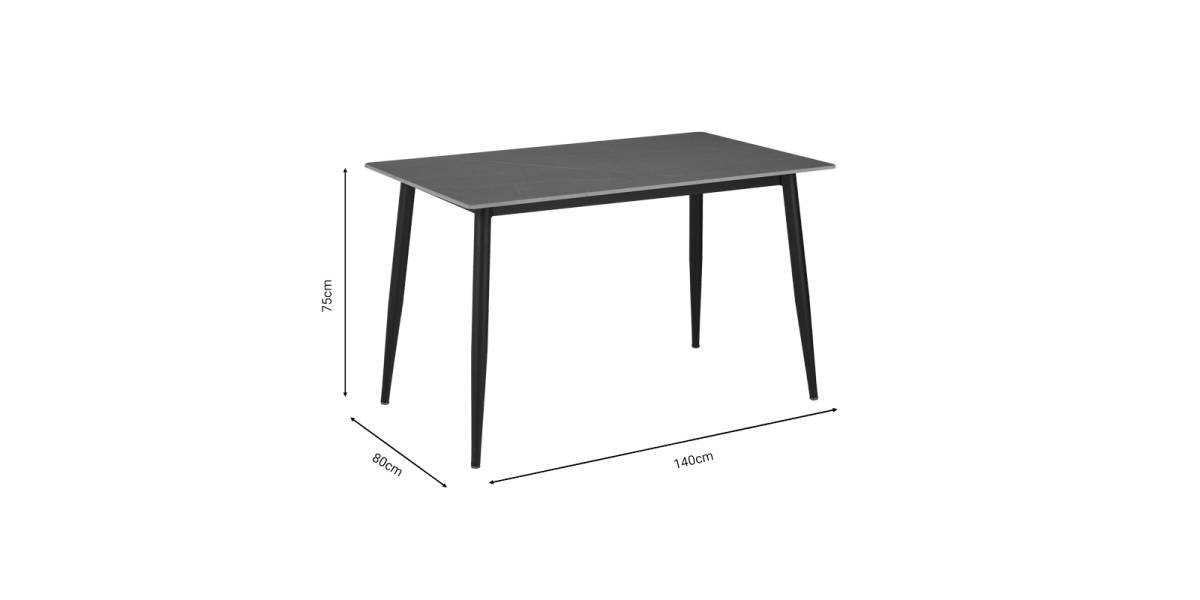 Τραπέζι Gustas pakoworld γκρι μαρμάρου sintered stone-μαύρο μέταλλο 140x80x75εκ