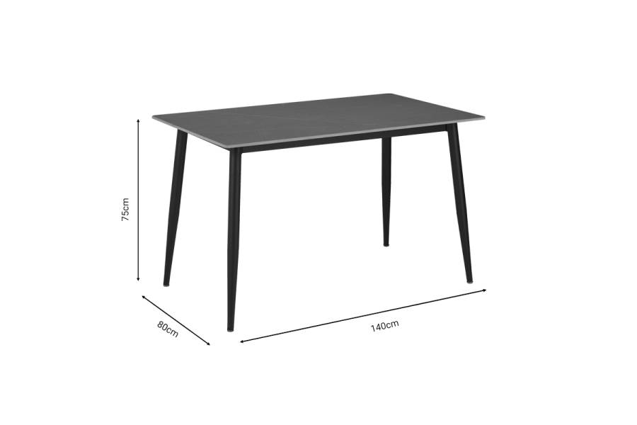 Τραπέζι Gustas pakoworld γκρι μαρμάρου sintered stone-μαύρο μέταλλο 140x80x75εκ