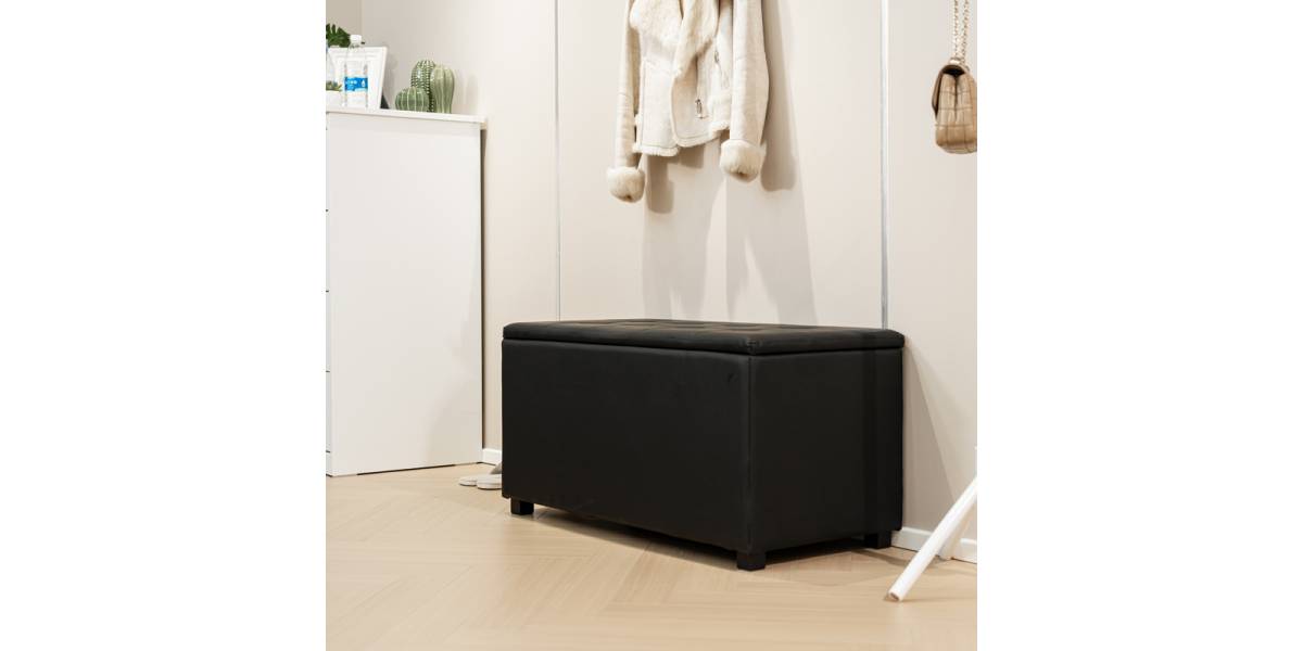 Σκαμπό-μπαούλο Corben pakoworld pu μαύρο 86x43x45εκ
