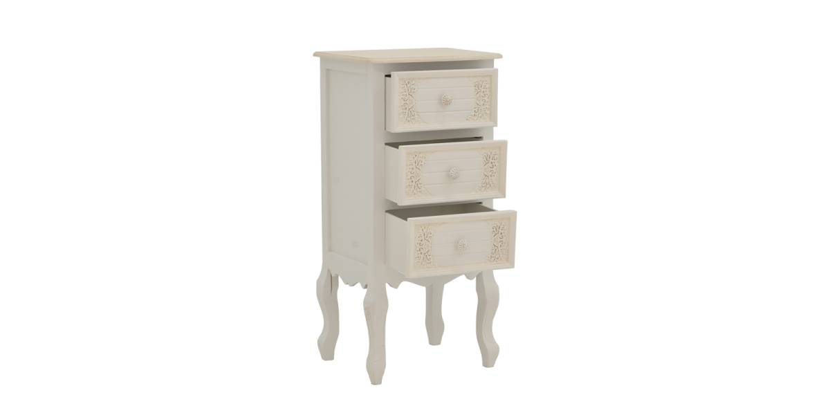 Κομοδίνο Pazlen Inart mdf σε λευκή αντικέ απόχρωση 40x34.5x82εκ