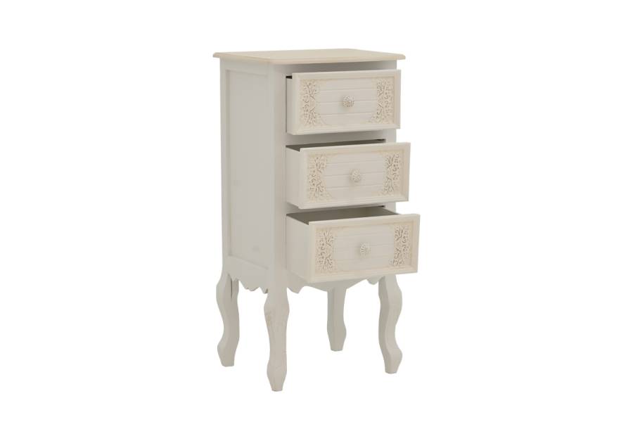 Κομοδίνο Pazlen Inart mdf σε λευκή αντικέ απόχρωση 40x34.5x82εκ