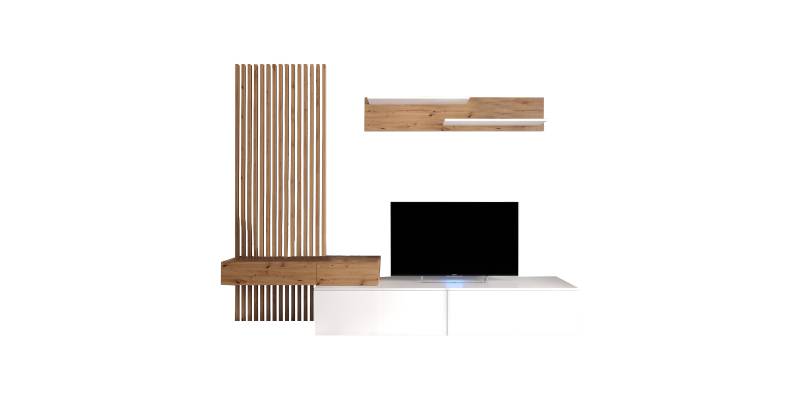 Σύνθετο σαλονιού Litende pakoworld sonoma-λευκό μελαμίνης 210x42x199.5εκ