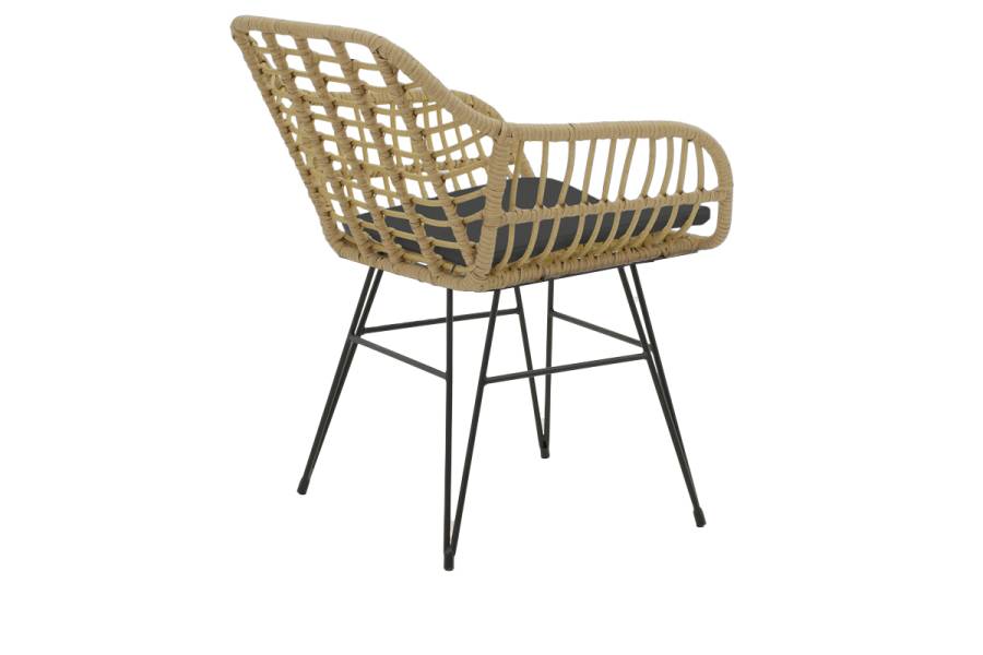 Τραπεζαρία Naoki V σετ 5τεμ pakoworld rattan pe σε φυσική απόχρωση και μαύρο μέταλλο 80x80x78εκ