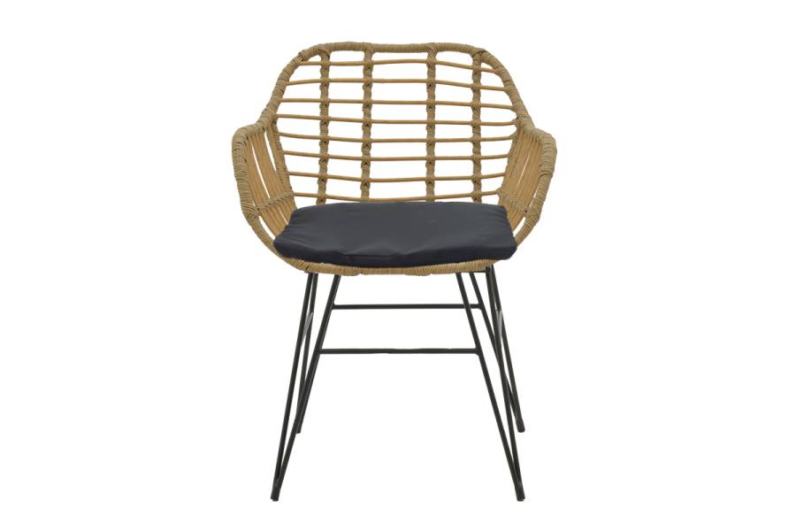 Τραπεζαρία Naoki V σετ 5τεμ pakoworld rattan pe σε φυσική απόχρωση και μαύρο μέταλλο 80x80x78εκ