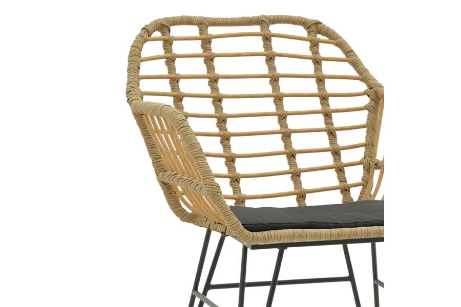 Τραπεζαρία Naoki V σετ 5τεμ pakoworld rattan pe σε φυσική απόχρωση και μαύρο μέταλλο 80x80x78εκ