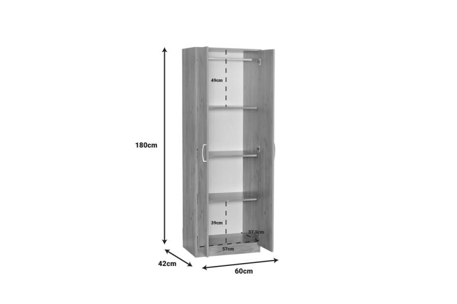 Ντουλάπα Jonar pakoworld δίφυλλη oak μελαμίνης 60x42x180εκ