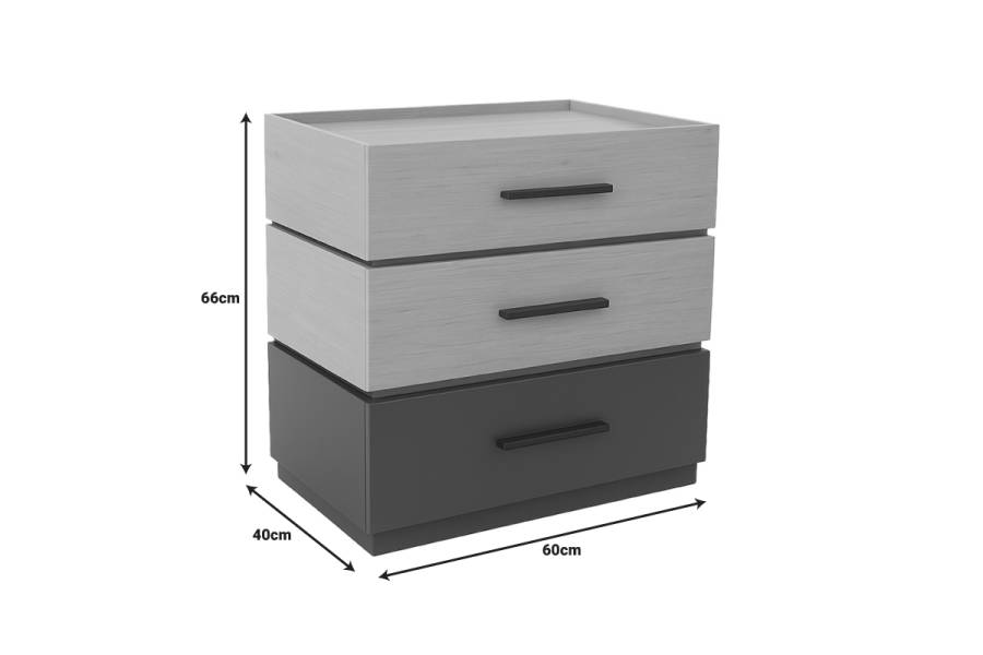 Κομοδίνο Sonlen pakoworld mdf σε sonoma-ανθρακί απόχρωση 60x40x66εκ